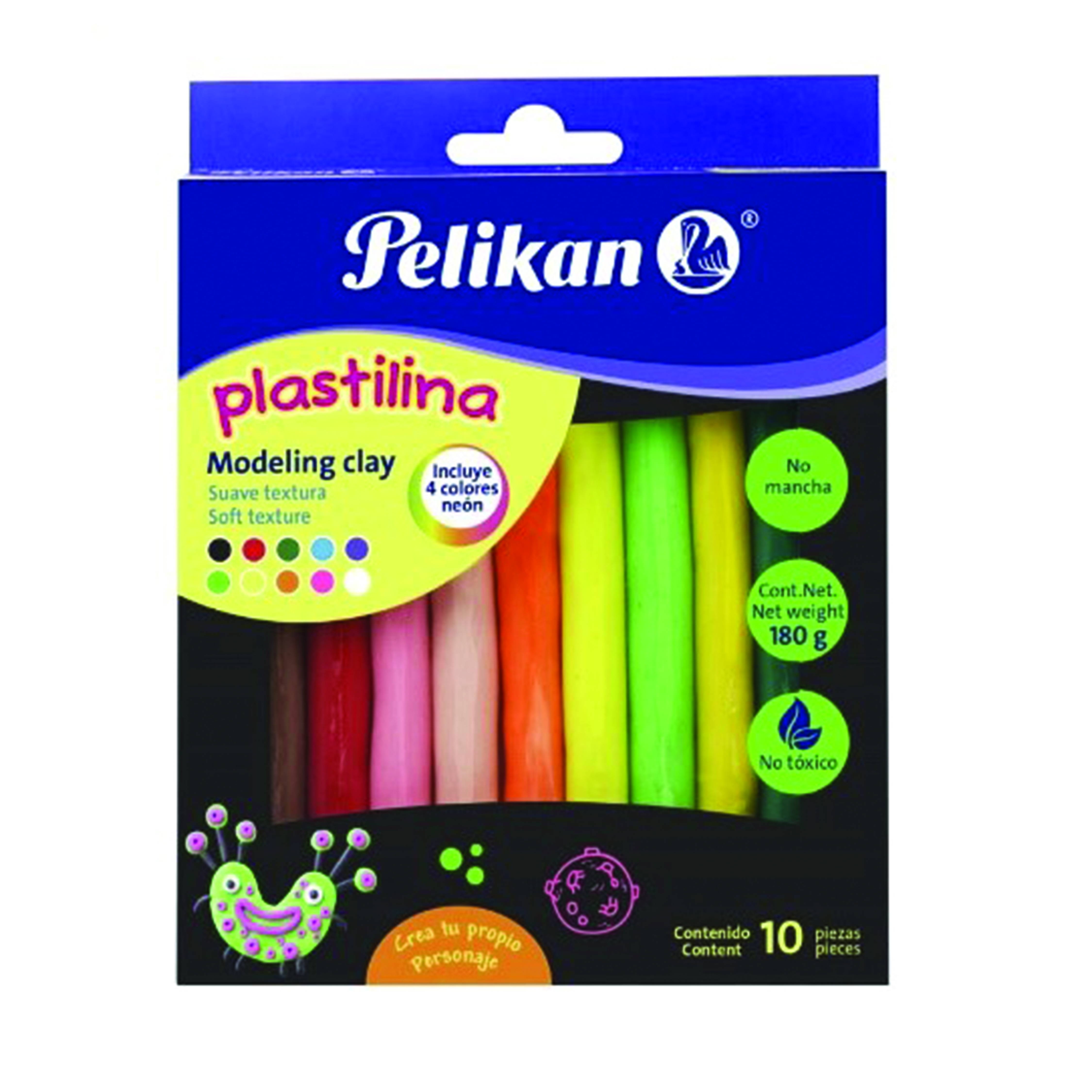 PLASTILINA BARRA C/10 COL.NEON   PELIKAN