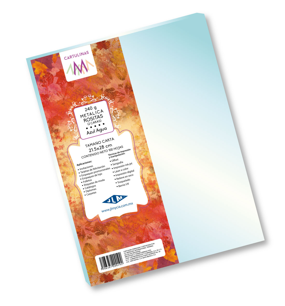 CARTULINA CTA MET.ROSITAS AZL AGUA C/100 200192 2058-40A JLM