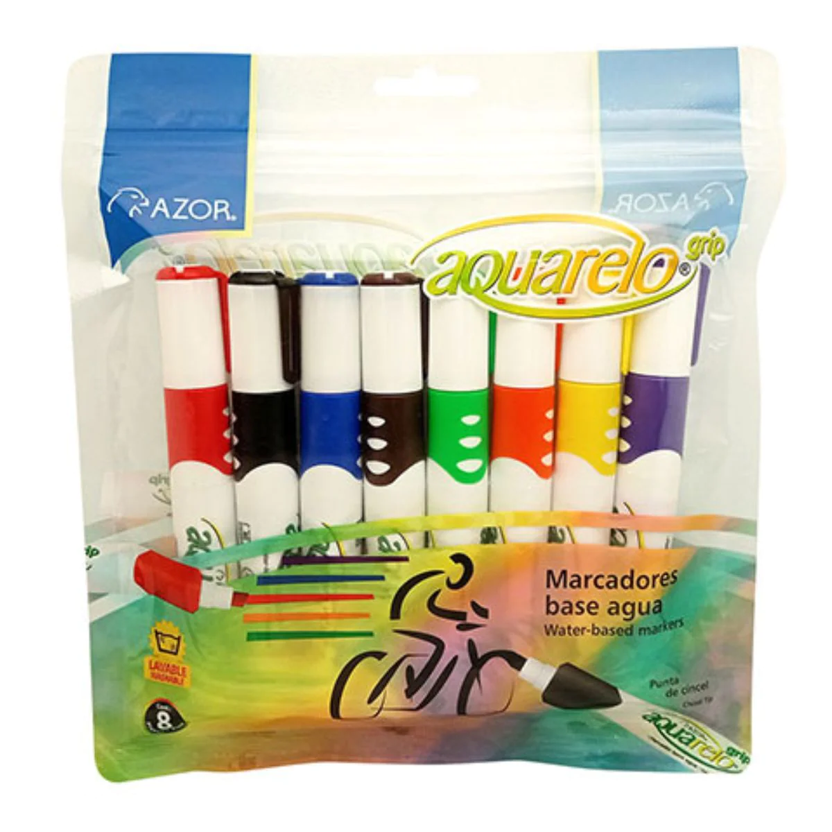 MARCADOR AGUA AQUARELO GRIP   C/08  AZOR