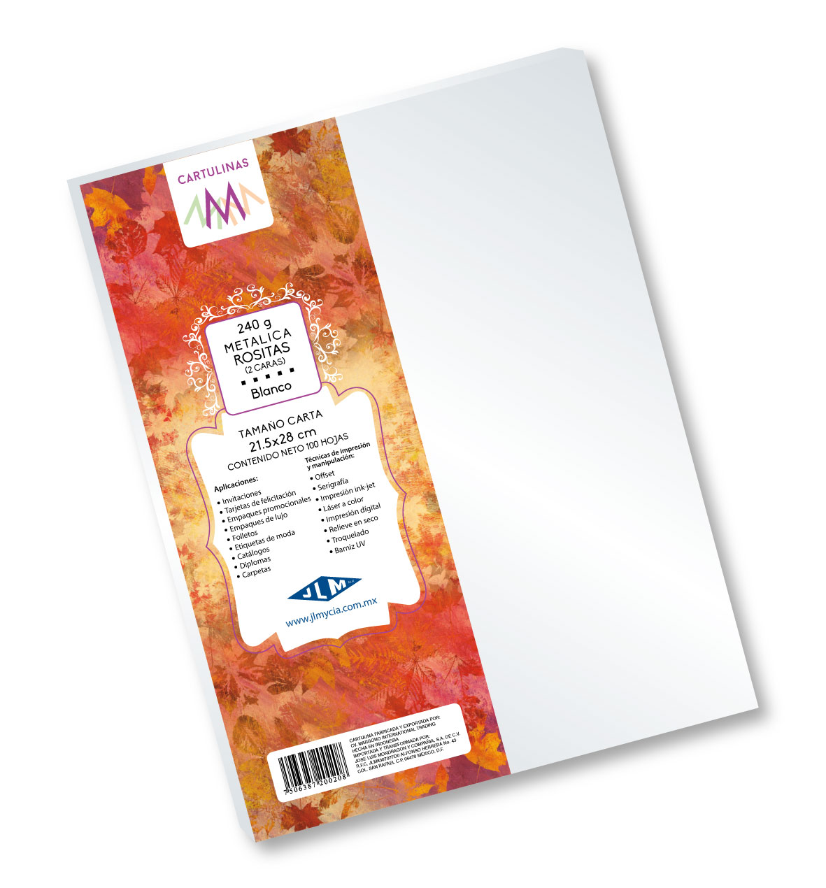 CARTULINA CTA MET.ROSITAS BLANCO   C/100 200208 2058-40A-1 JL