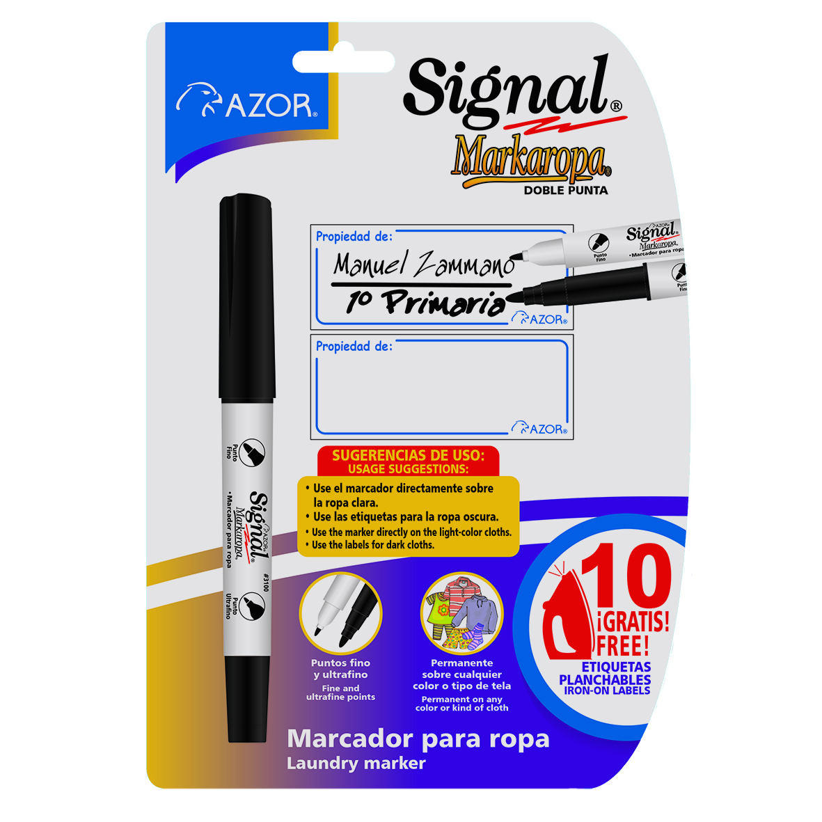 MARCADOR PERMANENT. DP NEGRO P/ROPA AZOR