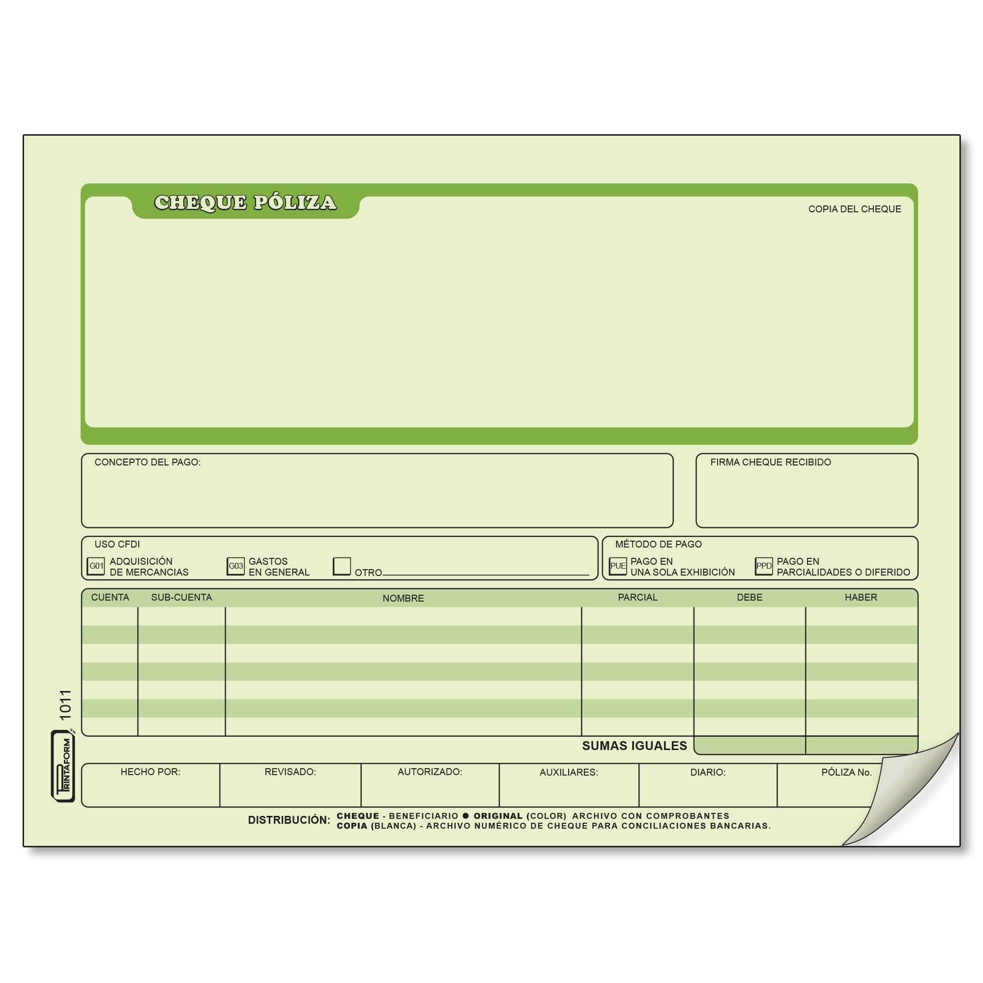 BLOCK 1013 CHEQ.POLIZA CTA.25JG AUTOCOP. 306163 P-40 FORMITEC