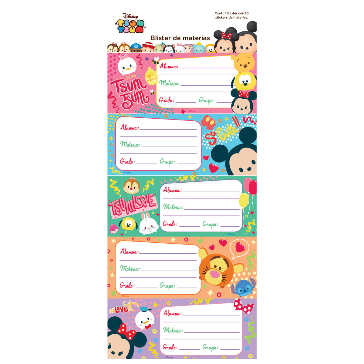 CALCOM.PLAN.MAT.TSUM TSUM    C/02H U-PAK 890264 (10 STICKERS)