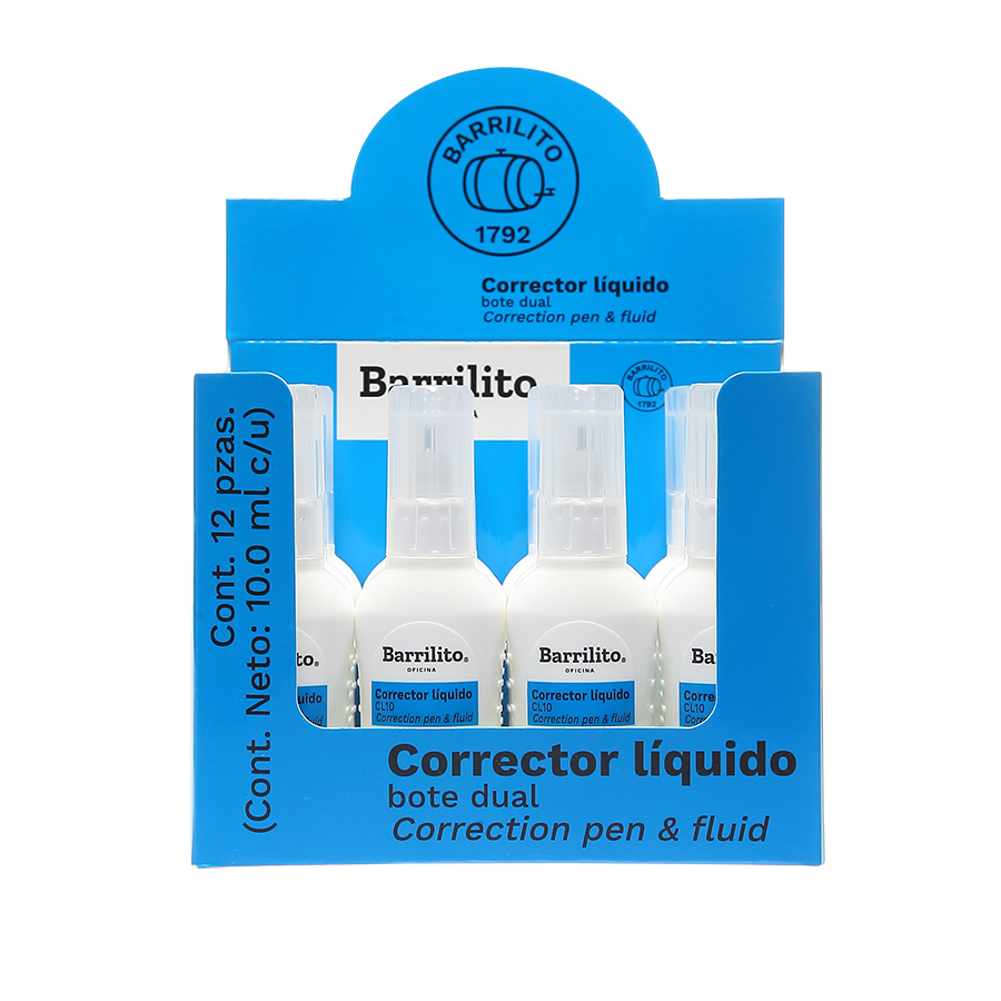 CORRECTOR LIQUIDO BCO. 10ML 2EN1 BARRILI 986263 CL10 T/LAPIZ/