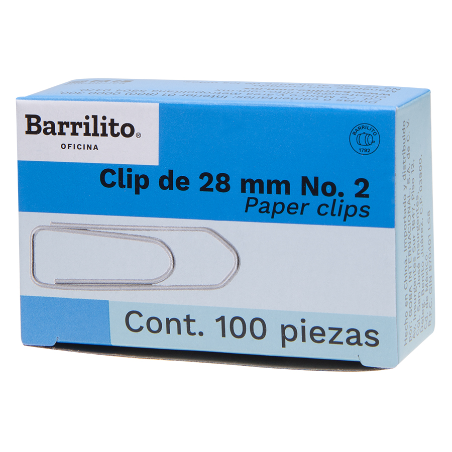 CLIP CUADRADITO NIQUELADO #2 C/100  BARR