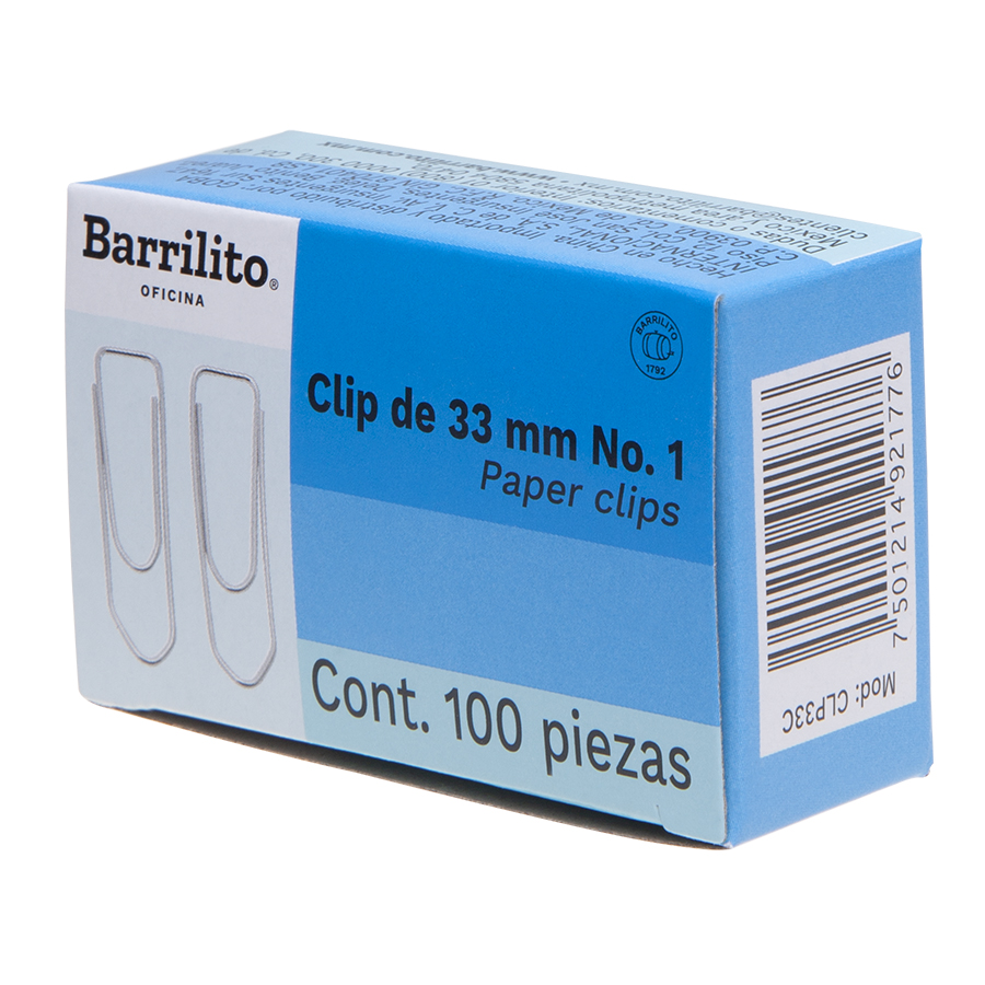 CLIP CUADRADITO NIQUELADO #1 C/100  BARR 921776 CLP33C