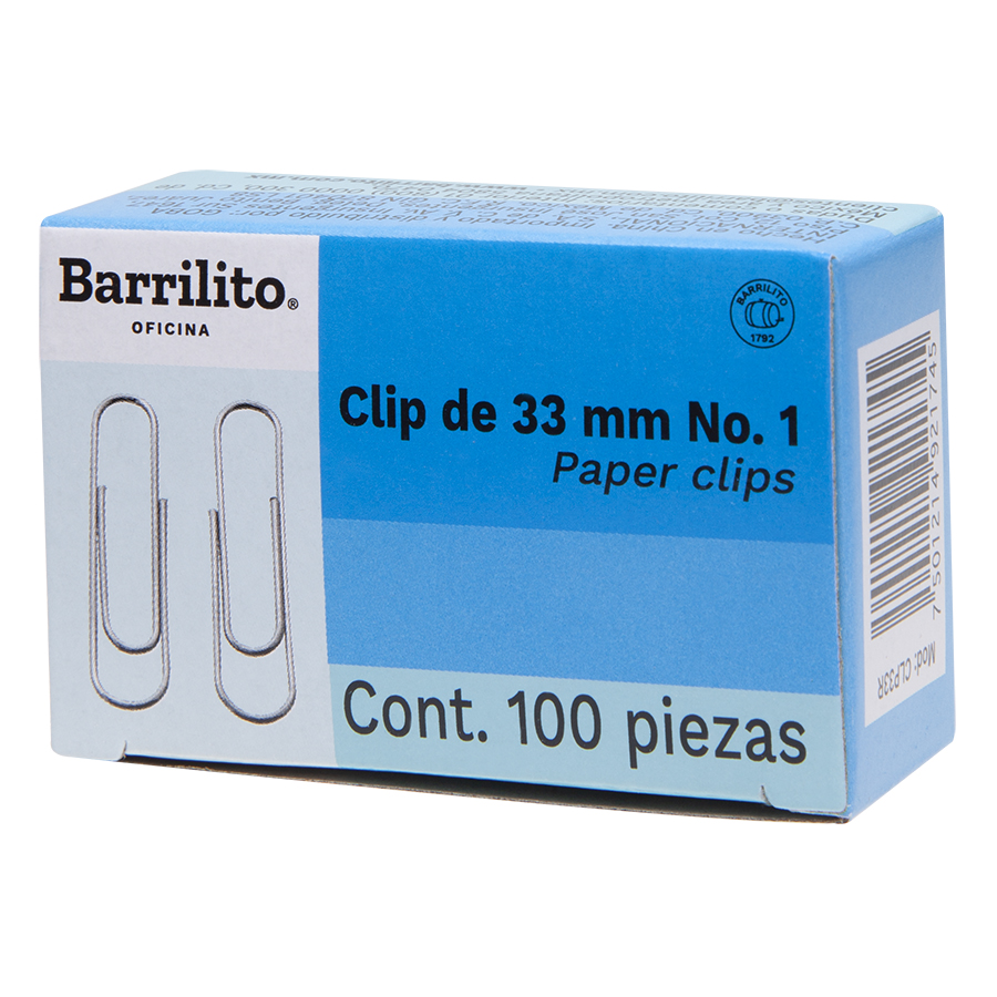 CLIP STANDAR NIQUELADO    #1 C/100 BARRI