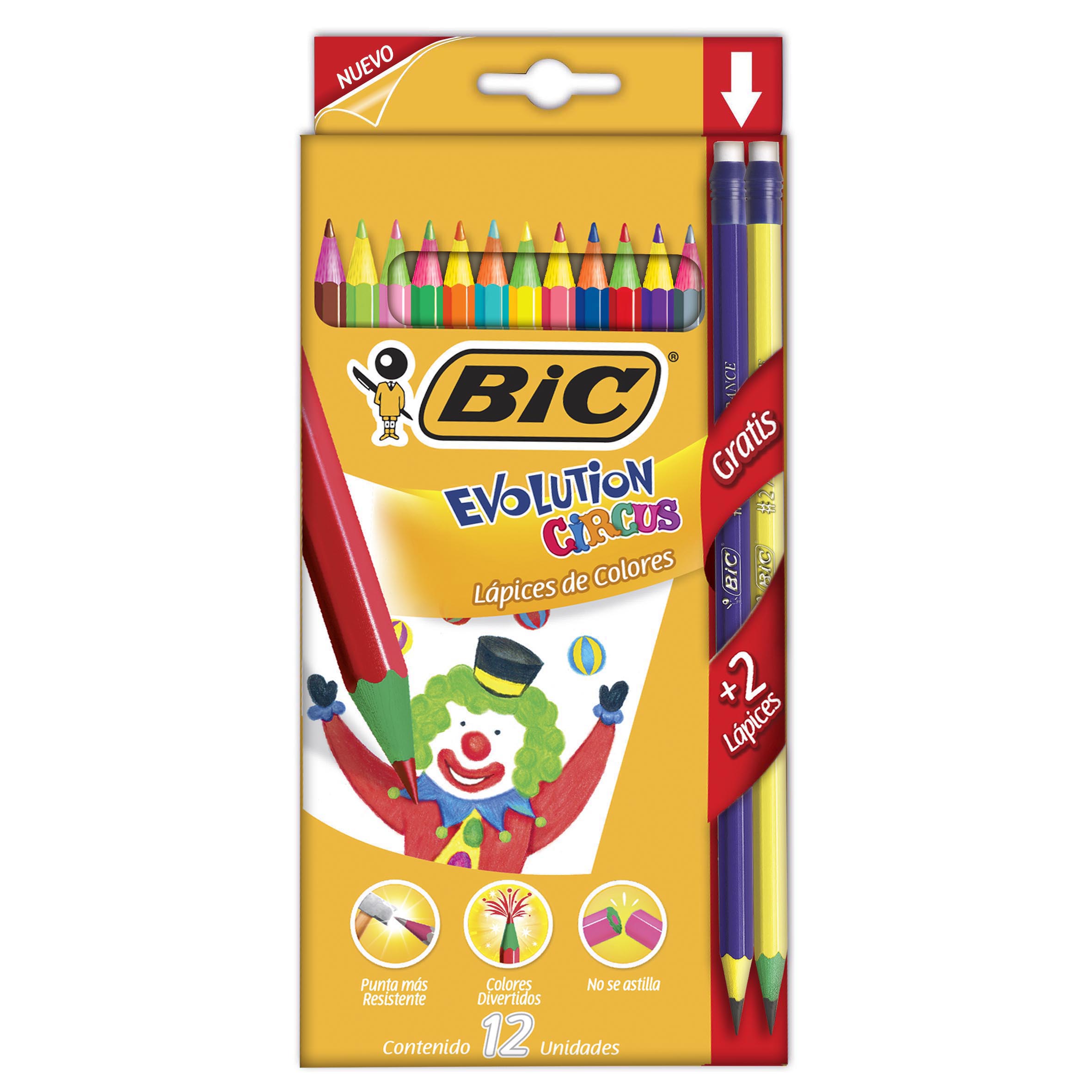 LAPIZ DE COLOR C/12+2 EVOLUT.CIRCUS  BIC