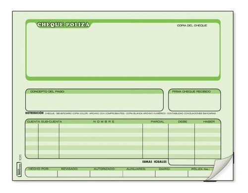 BLOCK 1010 CHEQ.POLIZA 1/2 OFI.25JG AUTO CP-1010-S PCFORM
