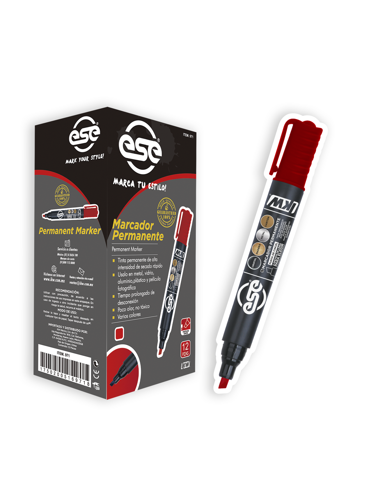 MARCADOR PERMANENTE ESE RJO   C/12   IKW