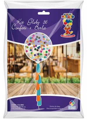 Z GLOBO # 36 TRANSP C/CONF.PTA. C/1 PAYA 437728 CONFETTI PLAT