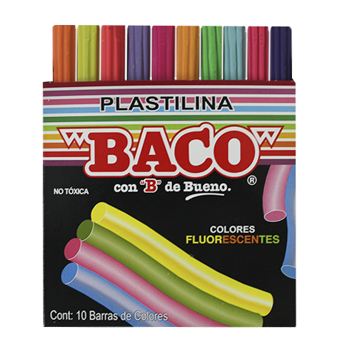PLASTILINA BARRA C/10 COL.FLUORES.  BACO