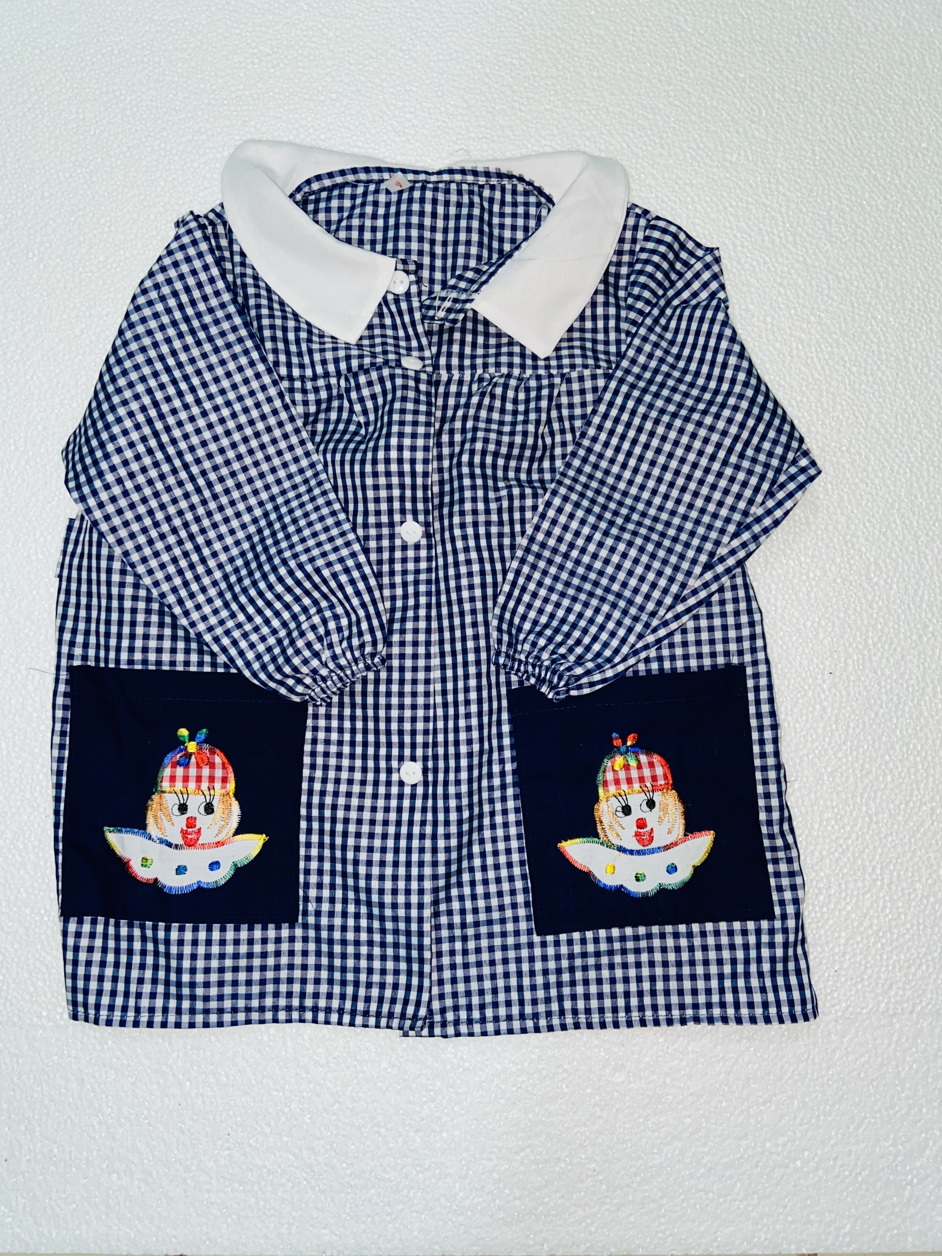 MANDIL INFANTIL DE TELA AZ.M.CUADR. T-08 BATA CUADRITOS AZUL