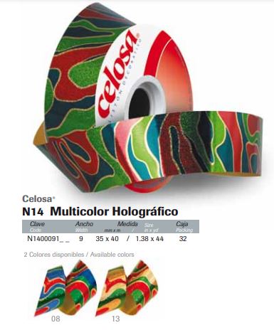 LISTON HOLOGRAFICO MULTICOLOR #9 AZUL R.
