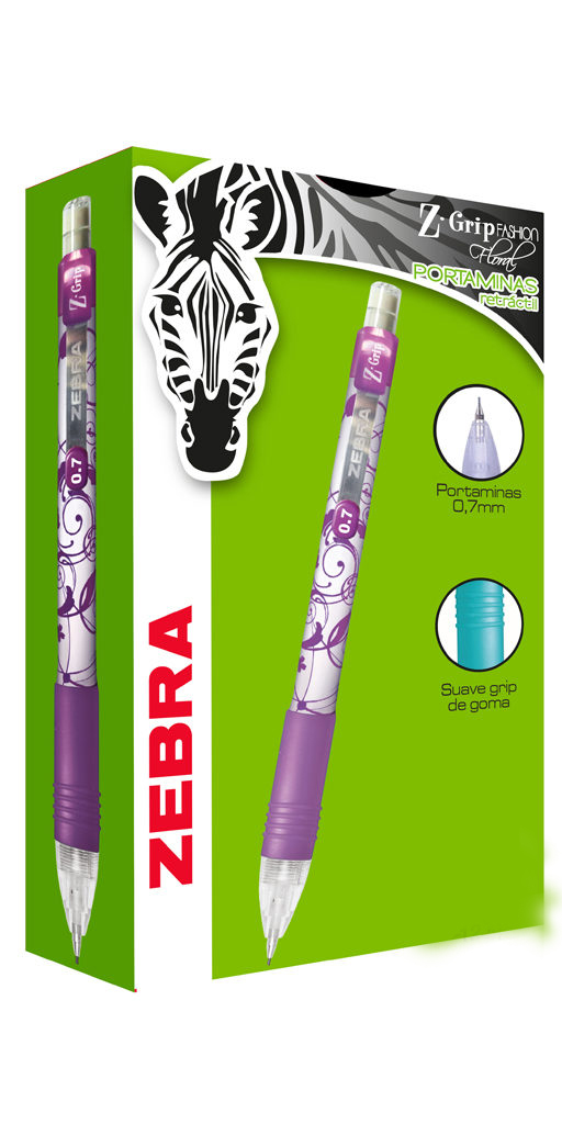 PORTAMINA 0.7MM Z-GRIP FLORAL C/4+2 ZEBR