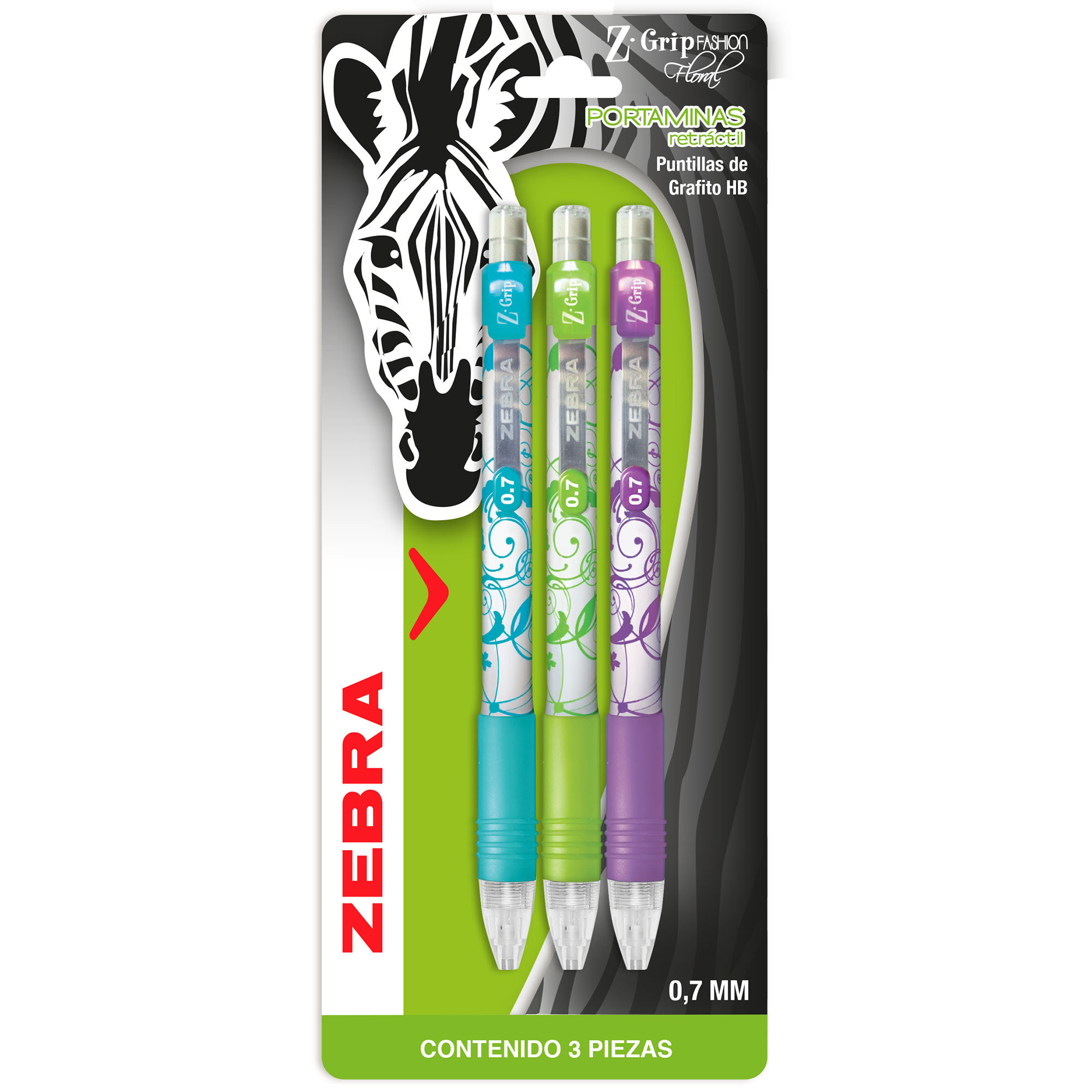 PORTAMINA 0.7MM Z-GRIP FLORAL SURT.ZEBRA 6531-06 COLORES SURT