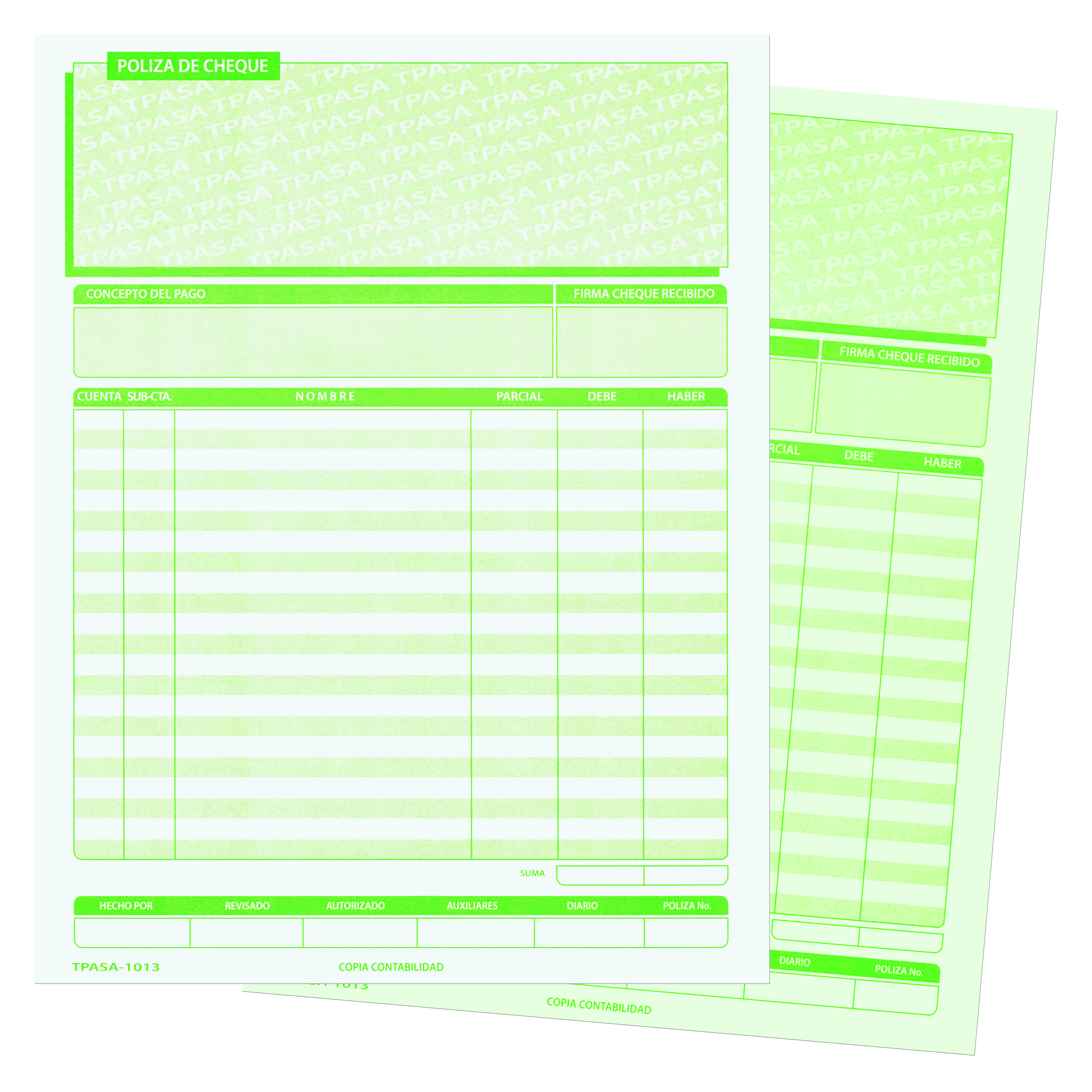 BLOCK 1013 CHEQ.POLIZA CARTA   25JG AUTO