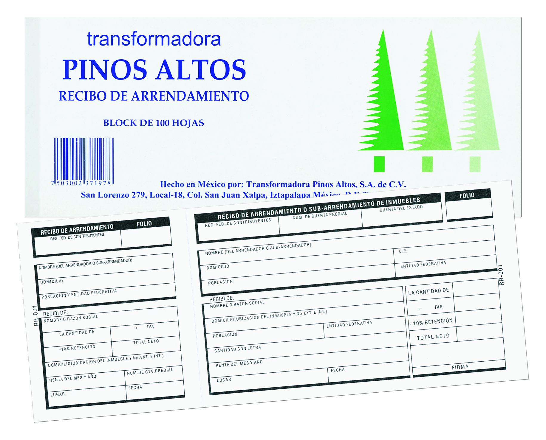 BLOCK RECIBO DE RENTA   100H PINOS ALTOS