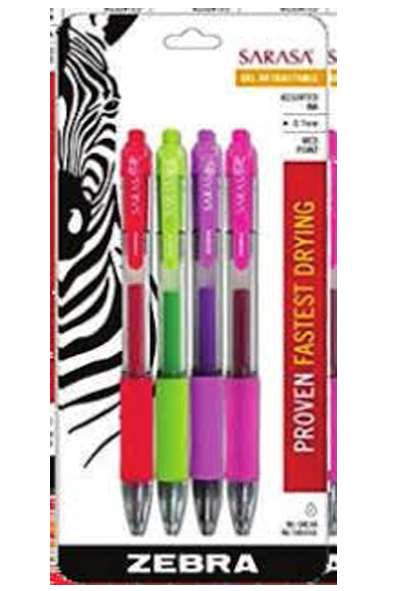 BOLIGRAFO MED. SARASA SURT. C/04   ZEBRA 614127 8870-46 PROD.