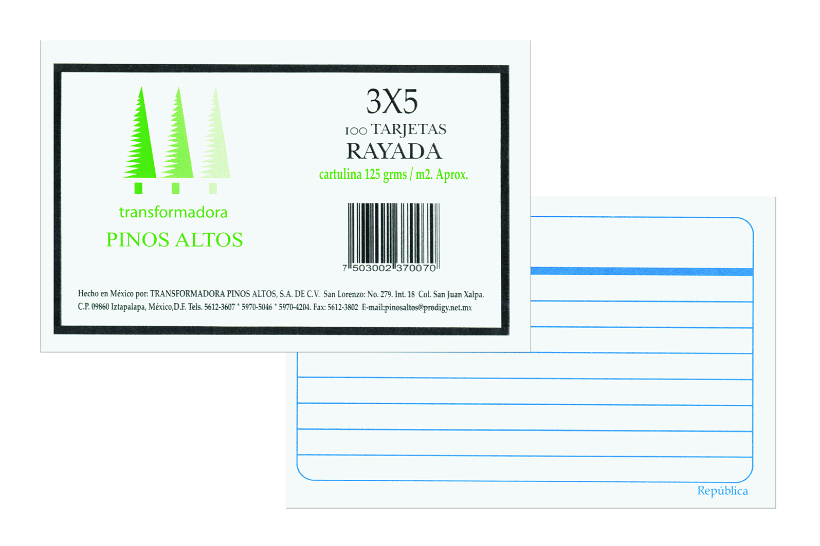 TARJETA BRISTOL 3X5" BCA C/100    1/8CTA