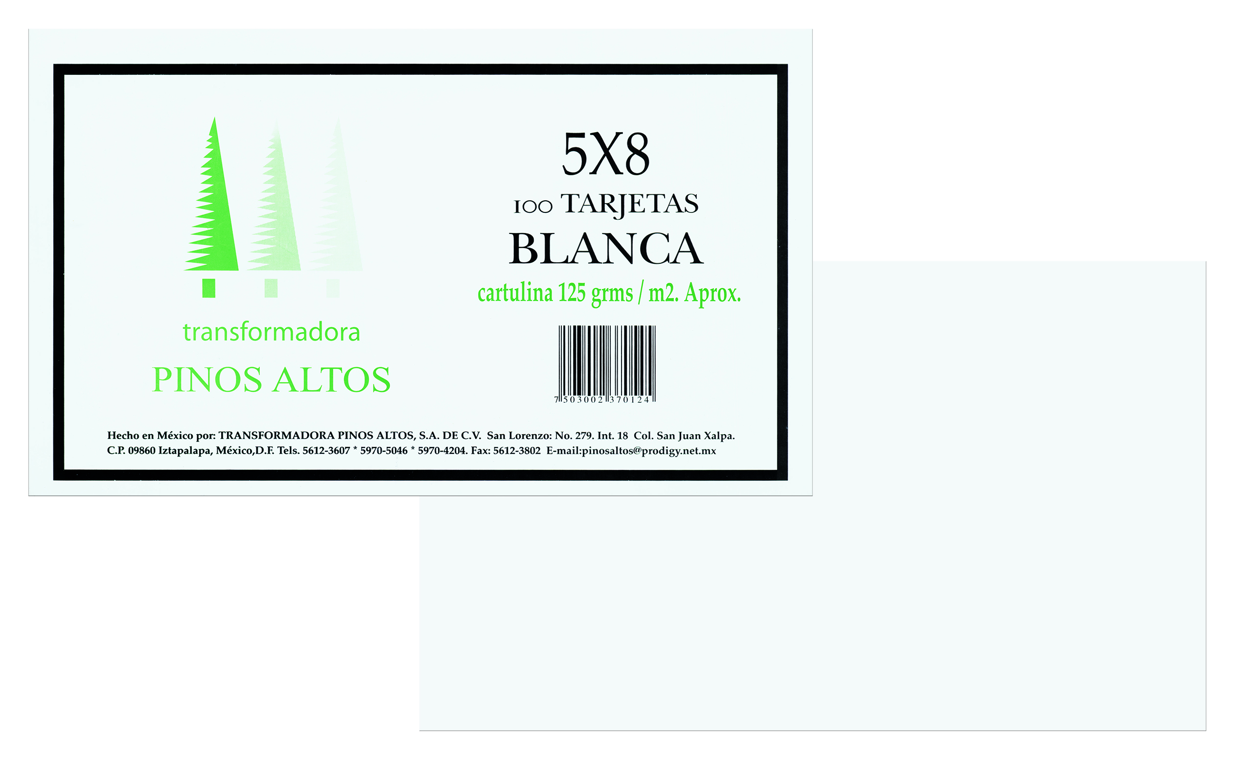 TARJETA BRISTOL 5X8" BCA C/100    1/2CTA