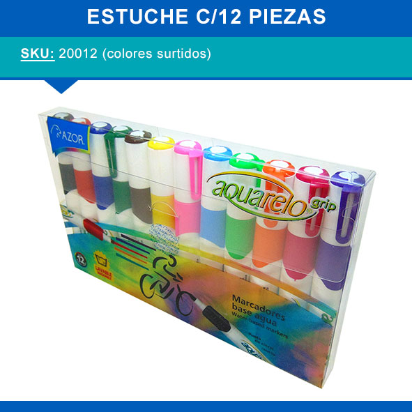 MARCADOR AGUA AQUARELO GRIP   C/12  AZOR