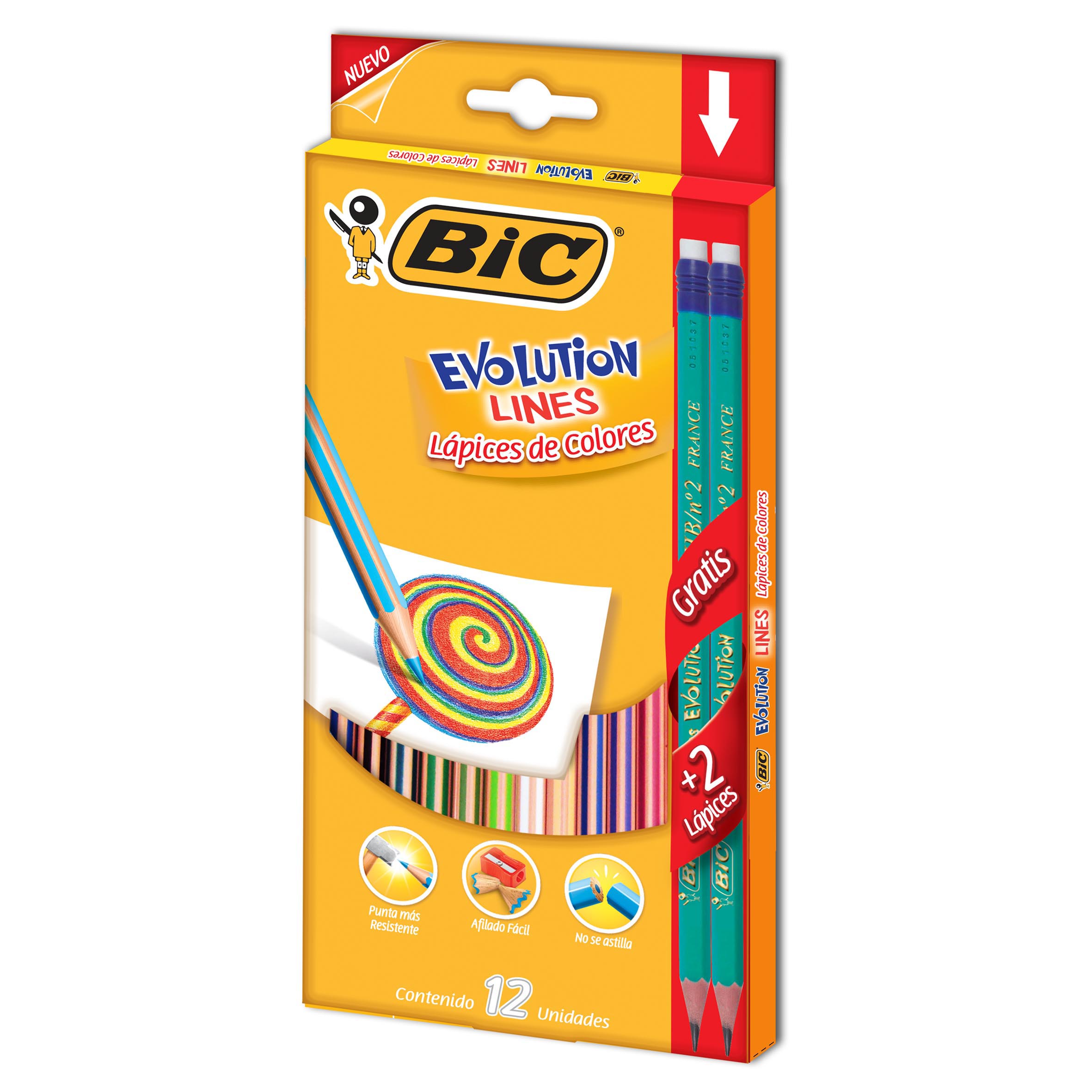 LAPIZ DE COLOR C/12+2 EVOLUT.LINES   BIC