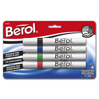 MARCADOR P/PIZARRON C/04     (BLT) BEROL 004793 COLORES SURTI